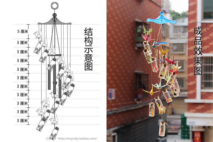 风铃diy材料祝福千纸鹤爱心玻璃瓶创意生日礼物风铃及配件
