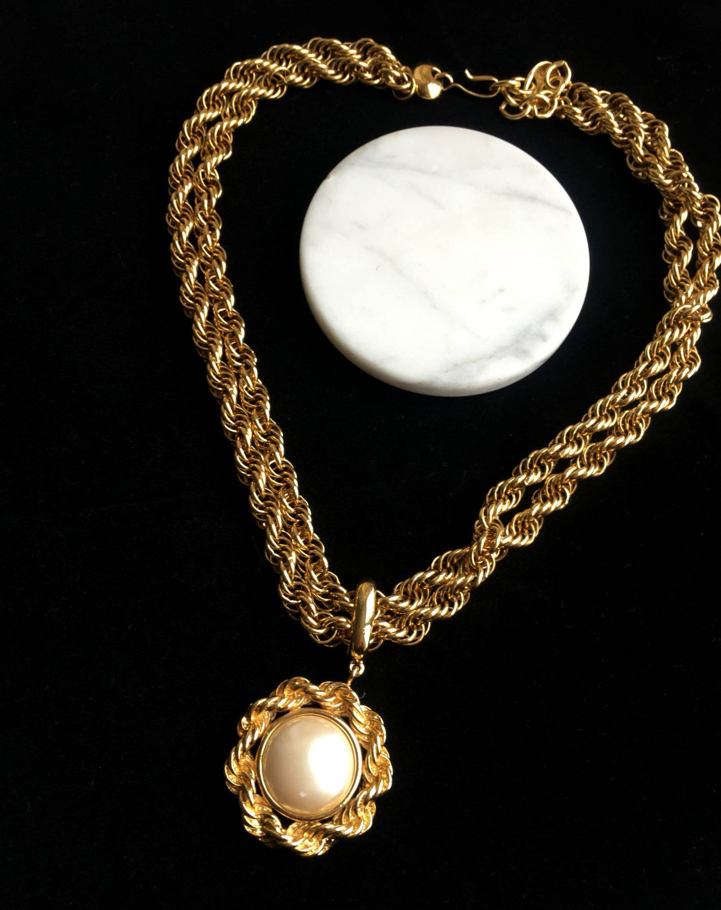 美国vintage西洋古董monet莫奈双股珍珠镀金夸张项链