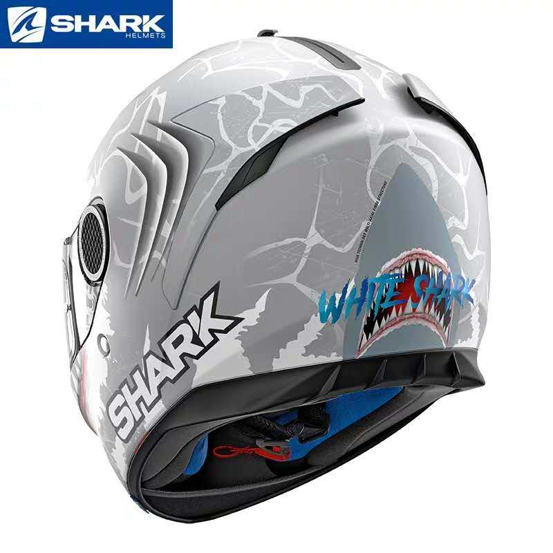 进口法国鲨鱼shark头盔摩托车赛车竞技双镜片spartan斯巴达白鲨