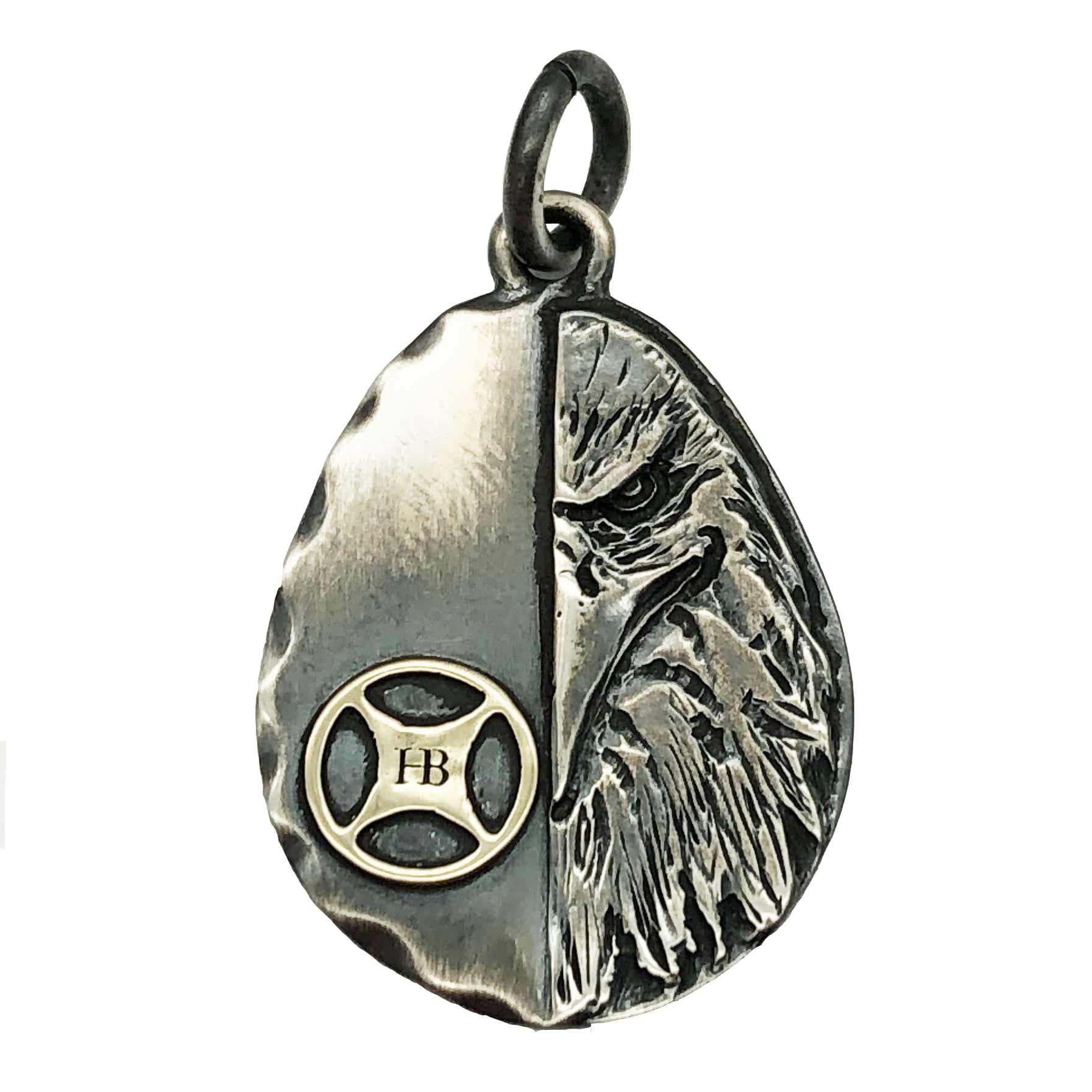 手工高桥吾郎风格hb地平线纯银半老老鹰切边银饼项坠