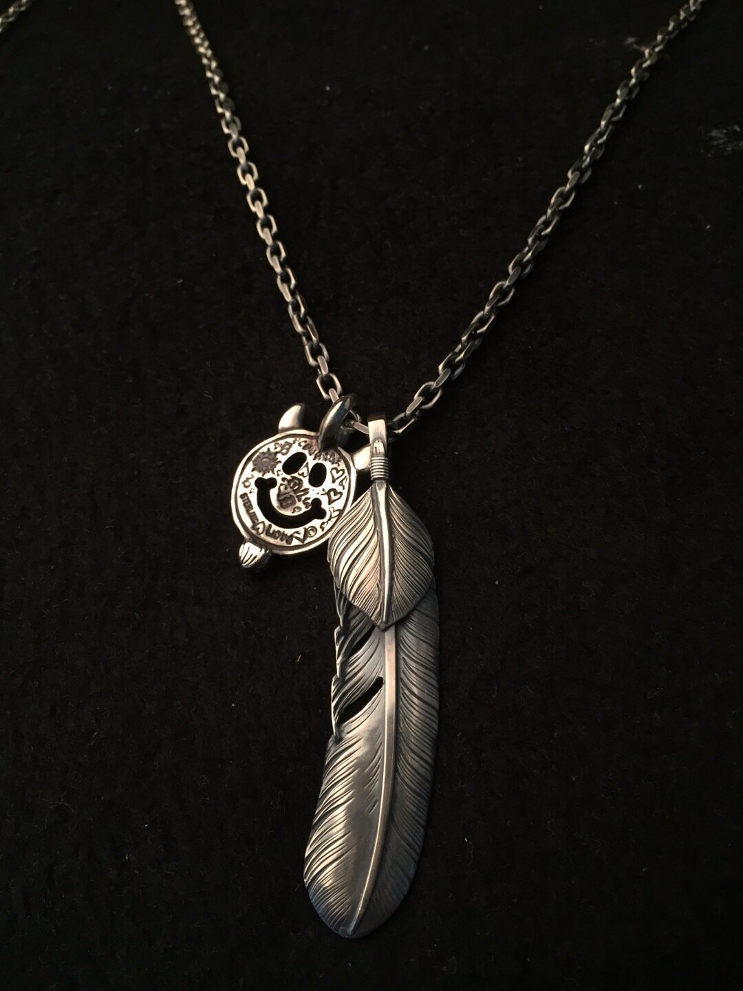 高桥吾郎羽毛吊坠bwl笑脸纯银项链欧美个性情侣项链