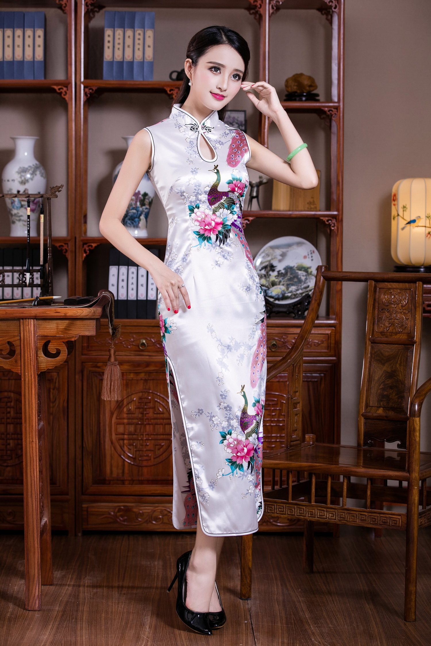 旗袍新款迎宾礼仪连衣裙复古民国国风改良无袖旗袍