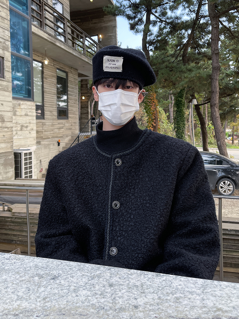 【潮WOO专属】白口阳小香风外套男韩版精致圆领单排扣开衫夹克