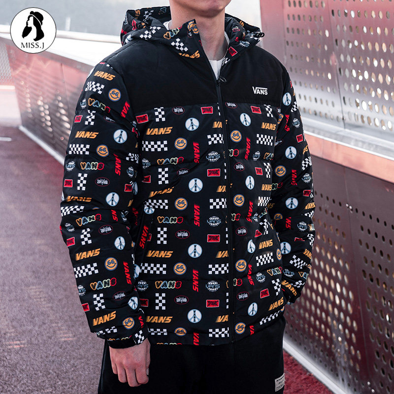 vans正品棋盘格彩色图案印花男款羽绒服运动休闲外套vn0a5f5w7cf