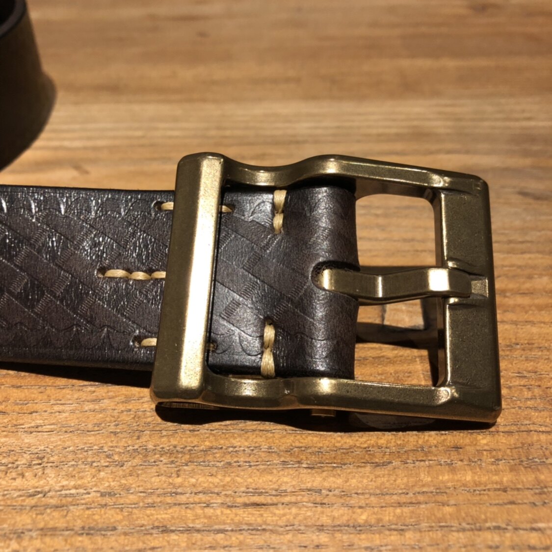 美式复古阿美咔叽腰带纯铜扣头意大利植鞣皮料厚度40mm宽度4mm