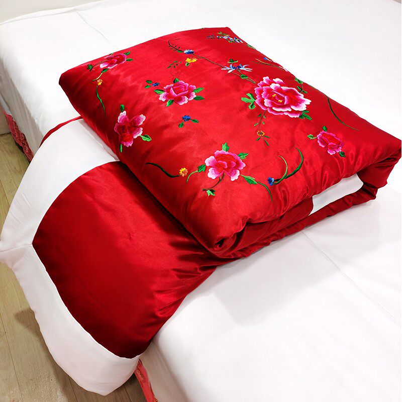 老式包边被子结婚手工棉花传统丝绸绸缎复古棉花被