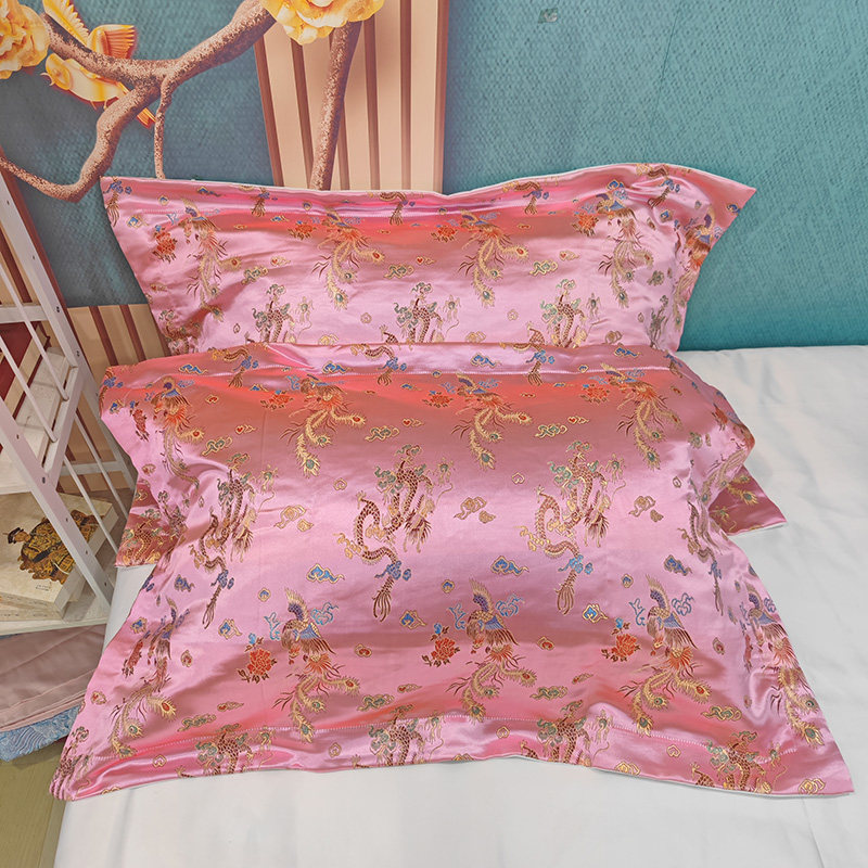 定做丝绸绸缎缎子枕套结婚80年代真丝一对婚庆枕套定制