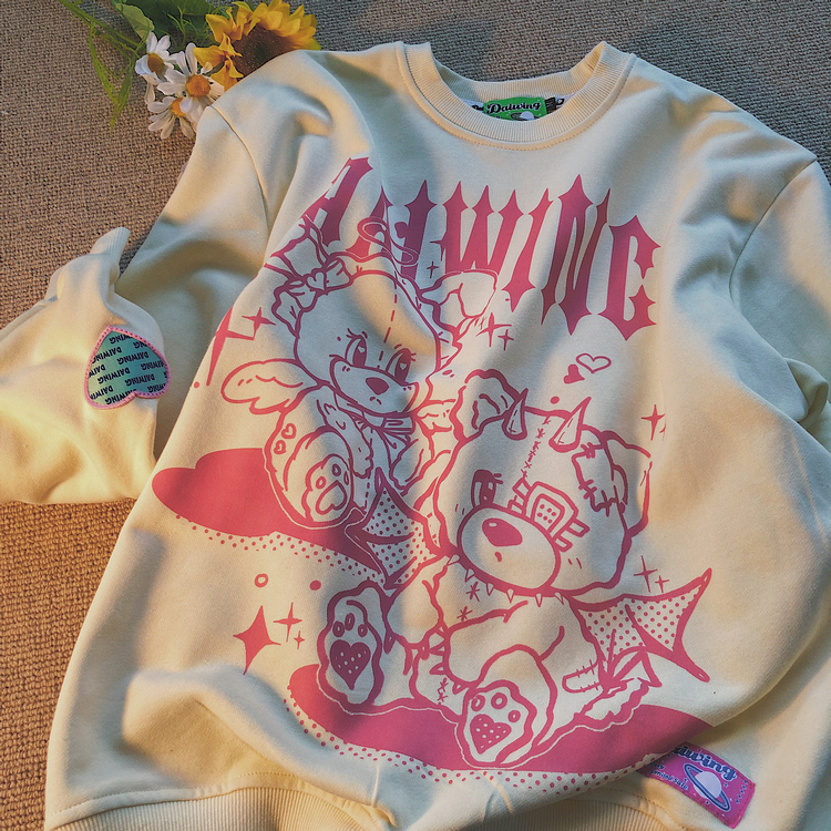 Daiwing 结伴同行 卡通韩风甜酷双熊ins情侣潮圆领休闲卫衣男女