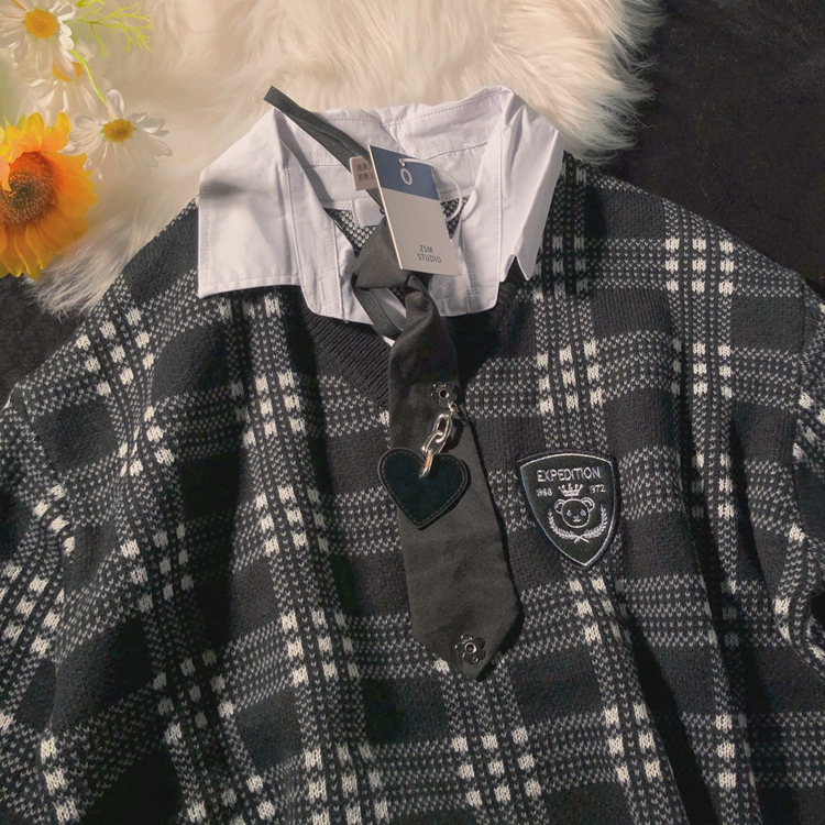 Daiwing 温柔要有 不是妥协 秋冬男女拼接网格针织衫情侣衬衫毛衣