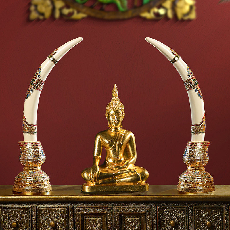 异丽泰国手工木雕象牙摆件泰式会所酒店家用摆件