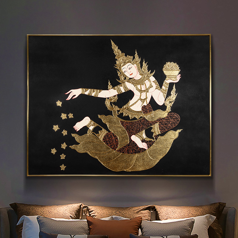 异丽东南亚风格高清喷绘油画玄关客厅人物装饰画现代装饰画