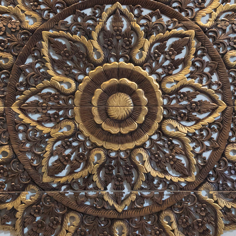 东南亚进口木雕木雕工工艺泰式门厅描金镂空雕花木雕