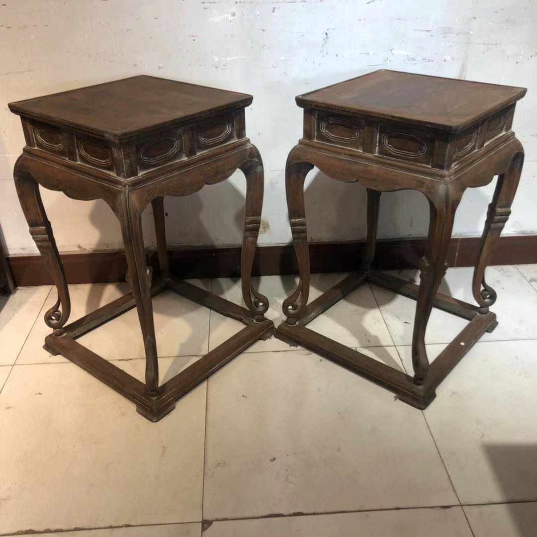 明代古典老家家具古董木器收藏黄花梨花架一对佛珠