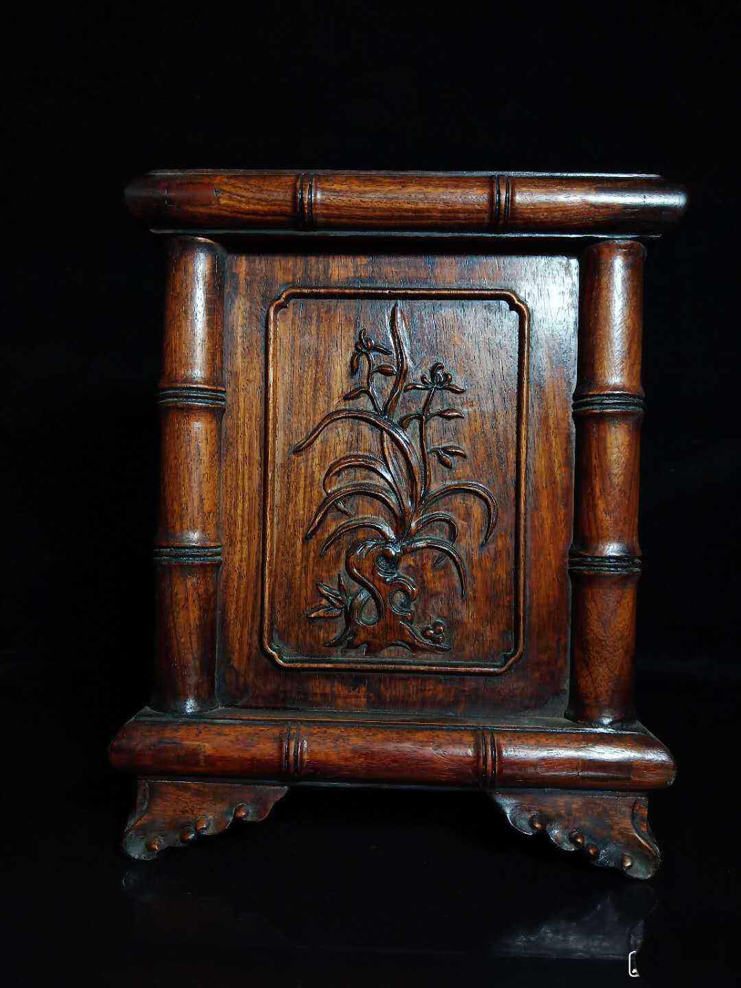 古董收藏木器黄花梨梅兰竹菊四方笔筒文房四宝办公桌摆件菩提