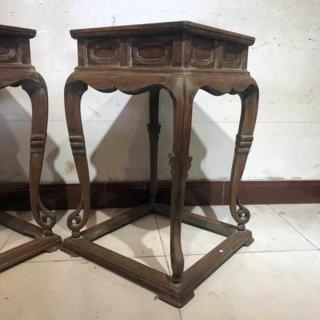 明代古典老家家具古董木器收藏黄花梨花架一对佛珠