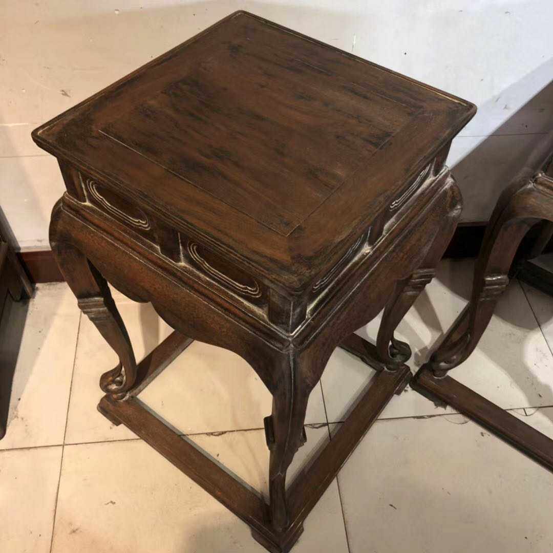 明代古典老家家具古董木器收藏黄花梨花架一对佛珠