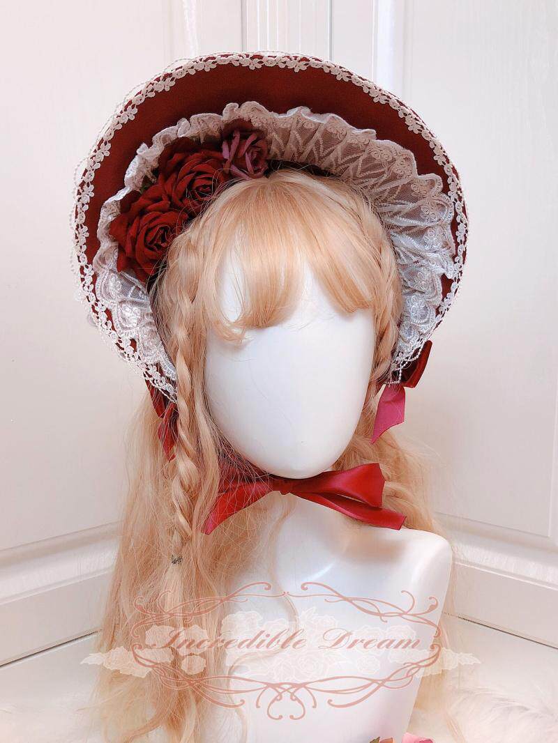 incredibledream原创lolita手作礼帽bnt头饰玫瑰现货lolita洛丽塔配饰