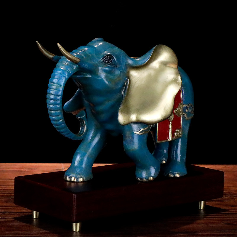 富贵吉祥大象摆件一对彩铜故宫宫御吸水铜象摆件