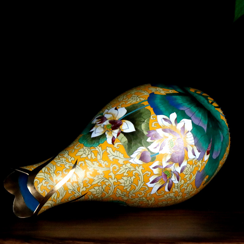 花瓶景泰蓝15寸荷花铜胎珐琅家居装饰摆设收藏工艺品摆件