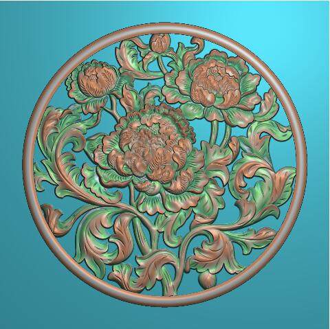 圆形镂空牡丹花富贵挂件精雕照壁摆件木雕砖雕设计素材
