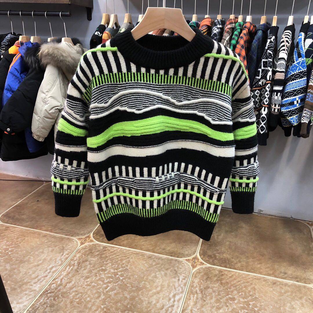 大e小e童装男童新款秋冬装新款儿童套头洋气圆领条纹针织毛衣