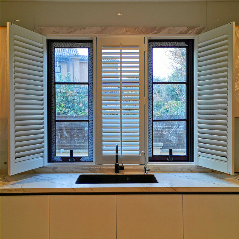 圣德科纯实木质百叶窗门透气窗美式活动叶片折叠百叶帘