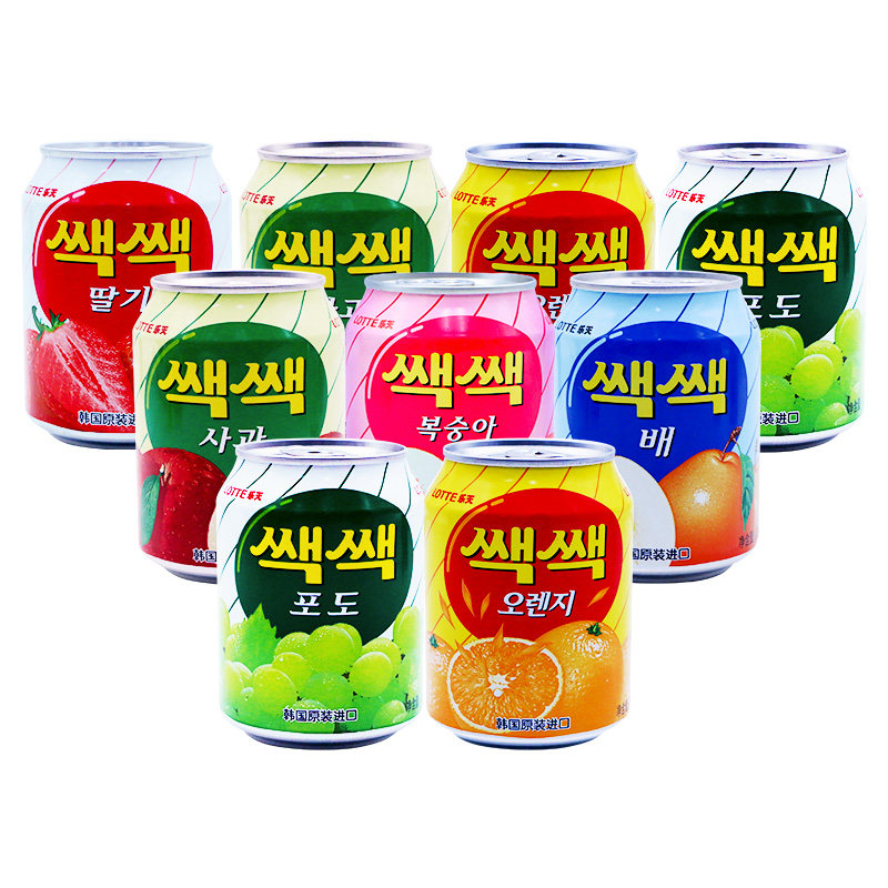 饮料lotte韩国进口乐天草莓苹果葡萄桃汁9罐碳酸饮料