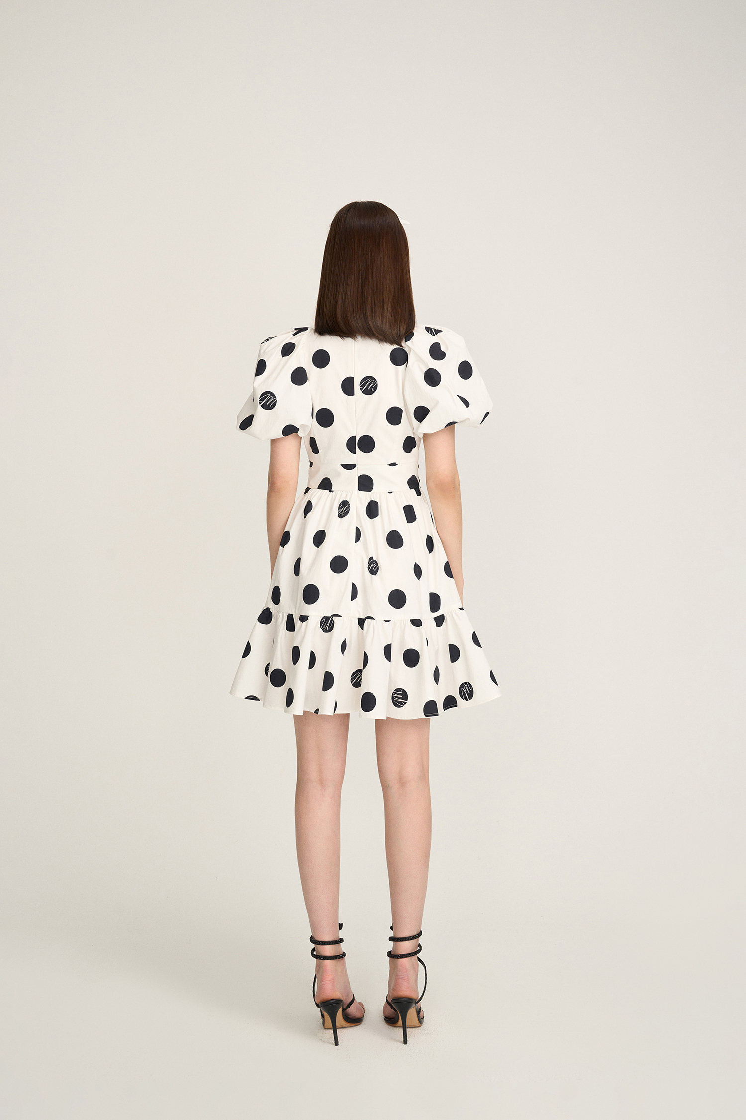 设计师品牌mood x miura白色波点钻扣撞色系带全棉连衣裙