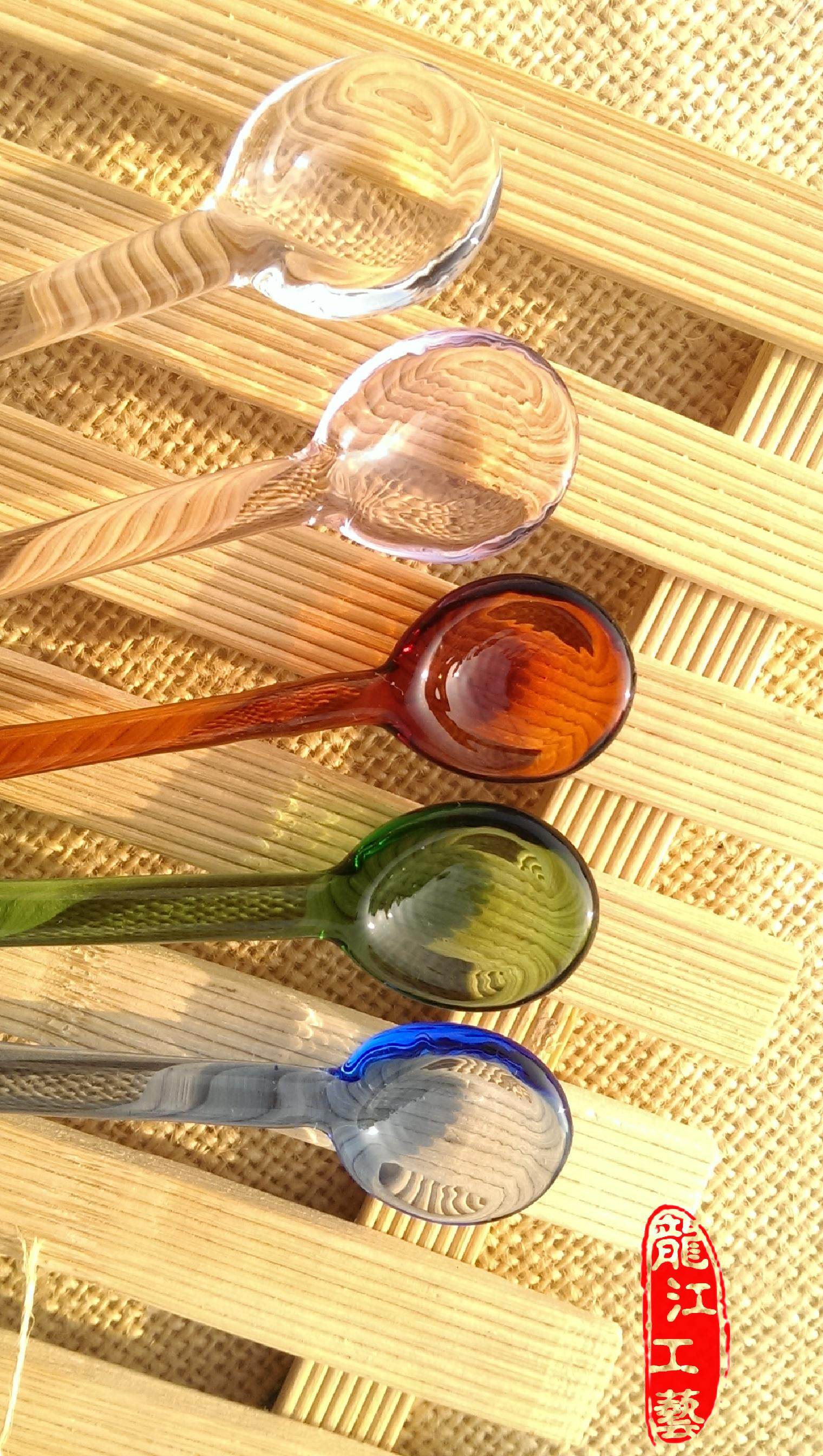 玻璃高硼硅纯手耐高温可爱彩色勺子咖啡调羹咖啡勺