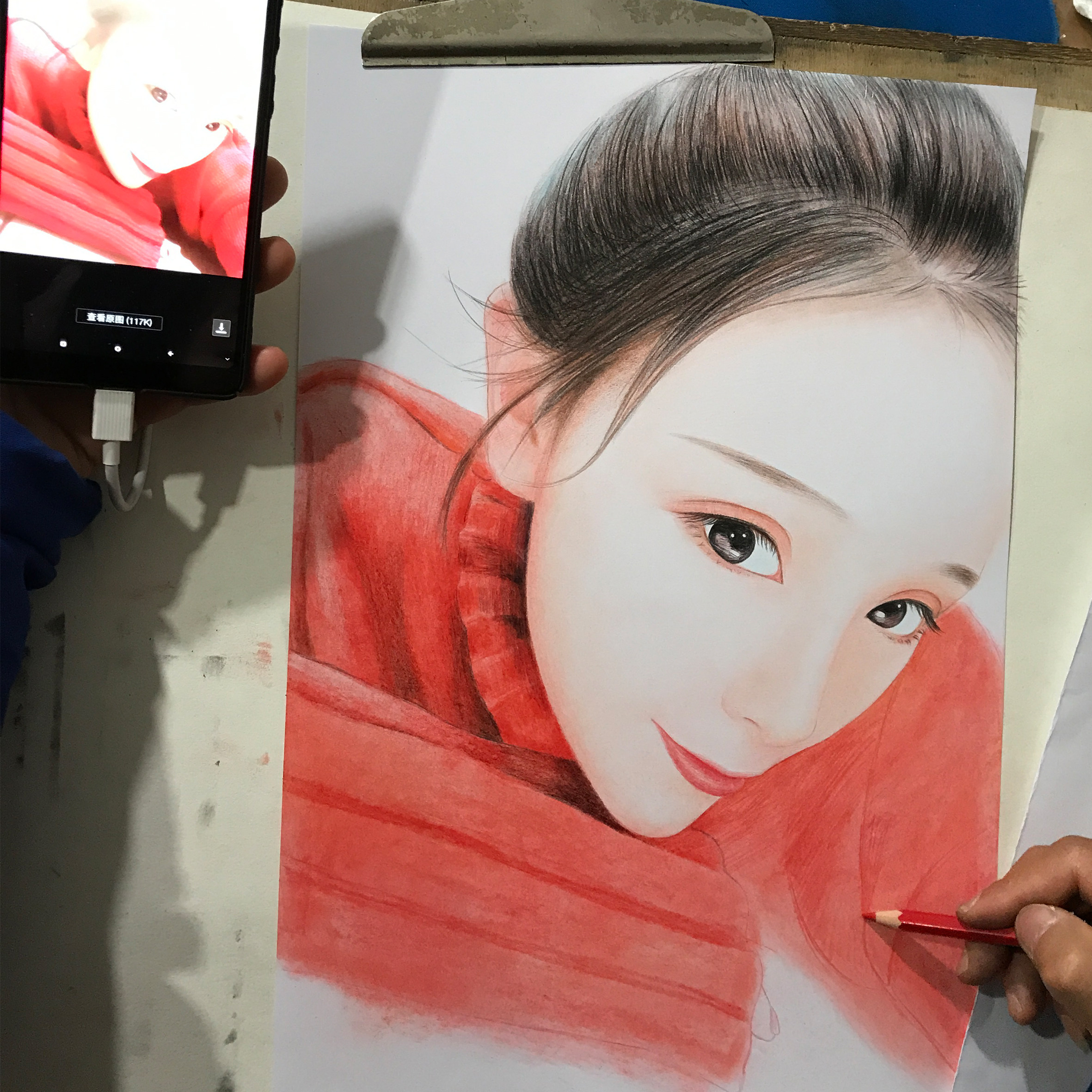 手绘人物彩色头像 彩铅肖像画送画框 素描头像送女友创意生日礼物