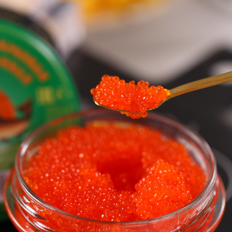 俄罗斯罐头进口大马马哈鱼子酱即食飞鱼籽红鱼子鱼子籽