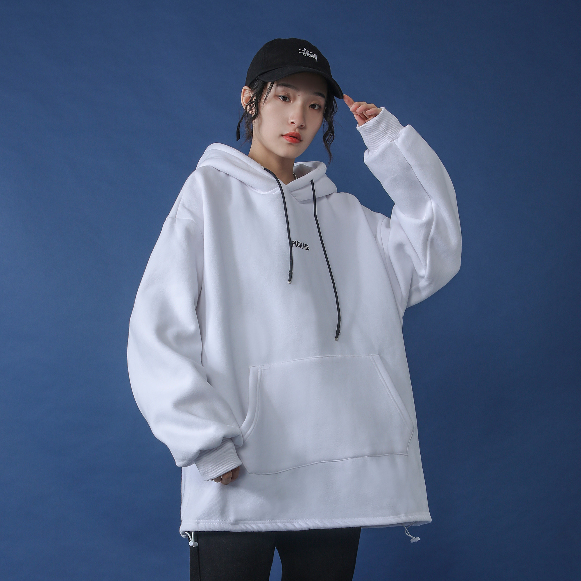 绿光 卫衣女加绒2019秋冬新款韩版宽松慵懒风糖果色情侣上衣外套