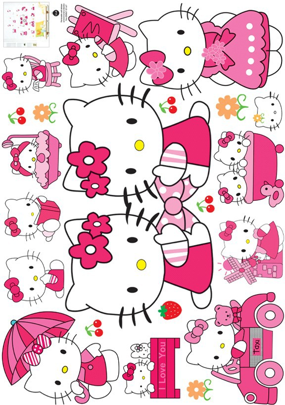 新款凯蒂猫hellokitty儿童公主女孩卧室背景自粘墙贴