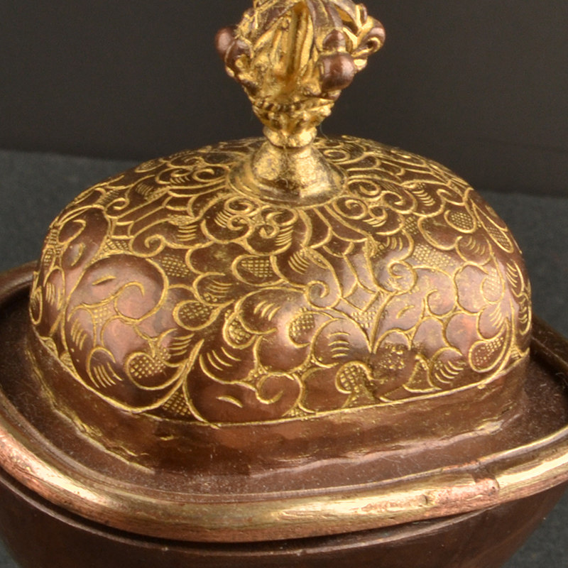 尼泊尔手工嘎巴拉碗紫铜镀银雕花密宗灌顶颅器密宗法器托巴结缘