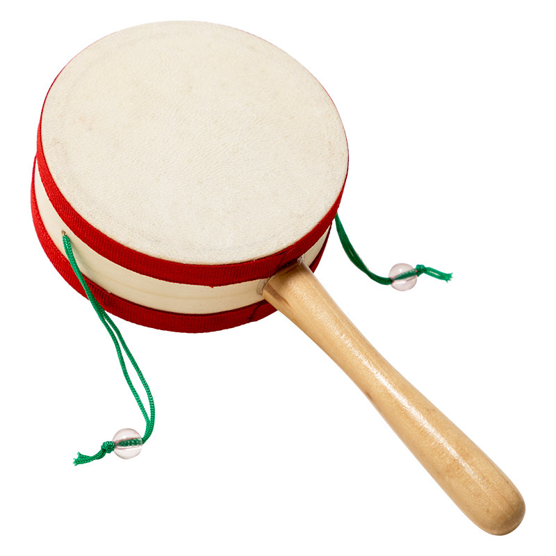 拨浪鼓玩具0-6-12个月宝宝新生婴儿木质羊皮传统音乐棒摇鼓手摇铃