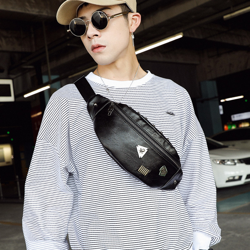韩版潮男皮质小胸包斜跨包 休闲街头手机包腰包 户外骑车背包挎包