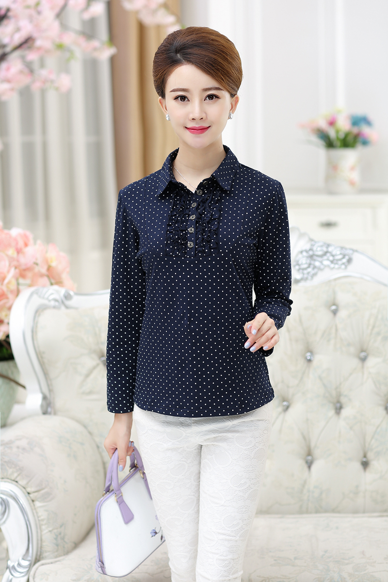 中老年女装春装t恤纯棉长袖中年女夏装上衣衬衣妈妈装全棉翻领t恤