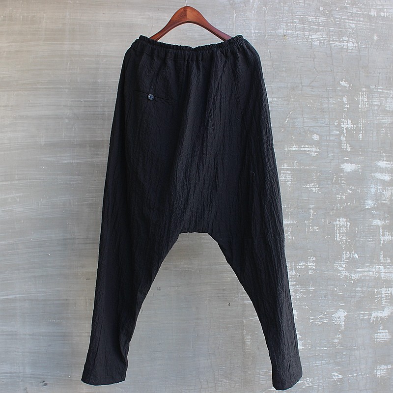 春夏青春时尚流行亚麻立体裁剪大裆裤垮裤低休闲裤