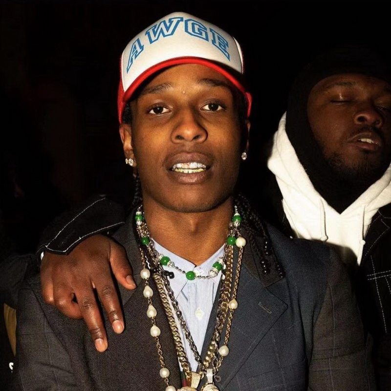 新款asaprocky同款绿石合成珍珠项链嘻哈哈潮男女项链