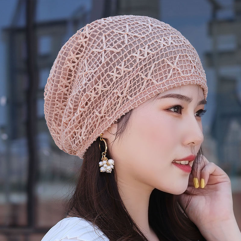 帽子子女方块网眼休闲头巾帽韩版钩网堆堆帽夏天帽子