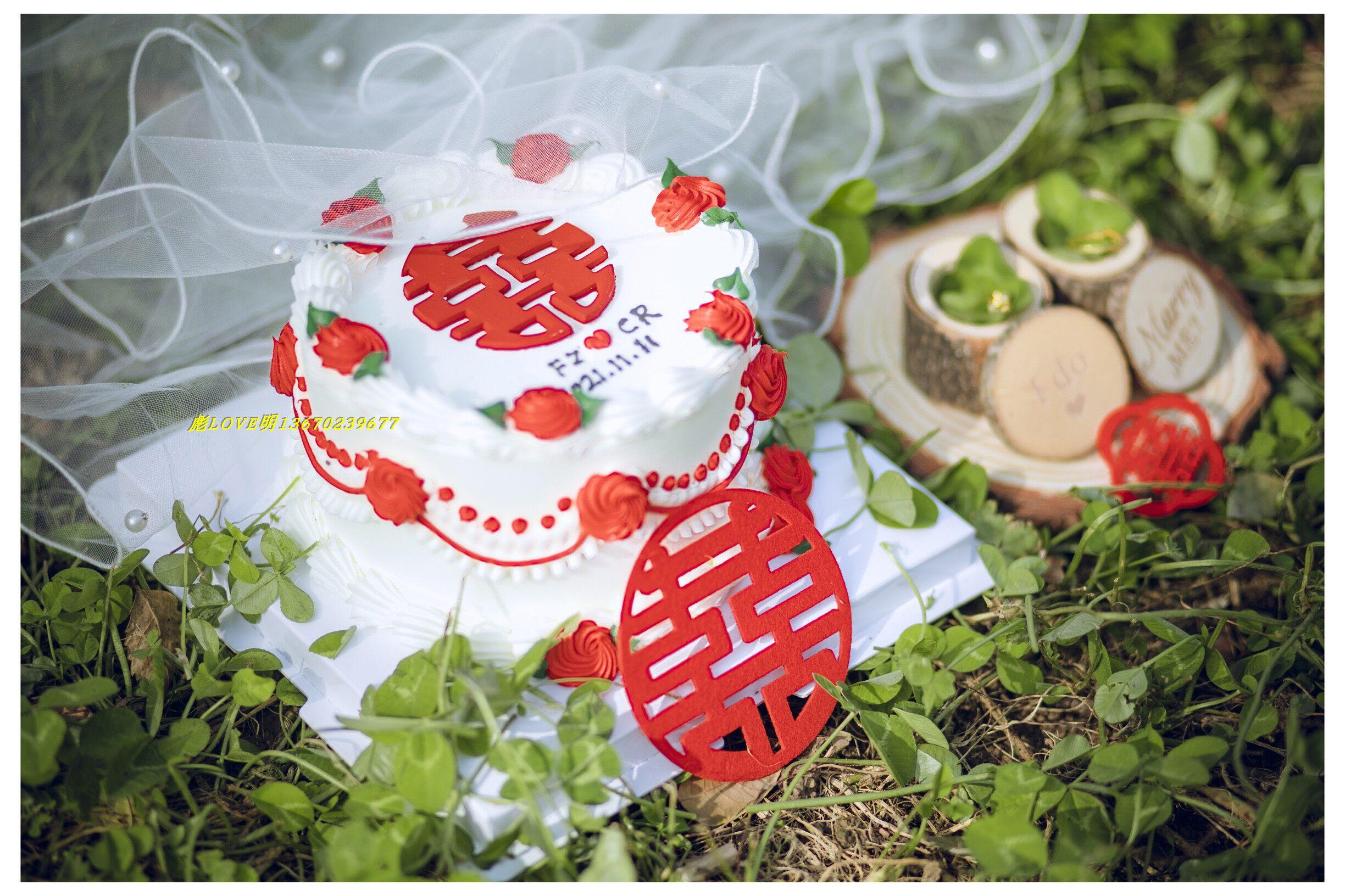 复古ins手绘裱花仿真生日蛋糕模型喜字结婚拍照仿真水果