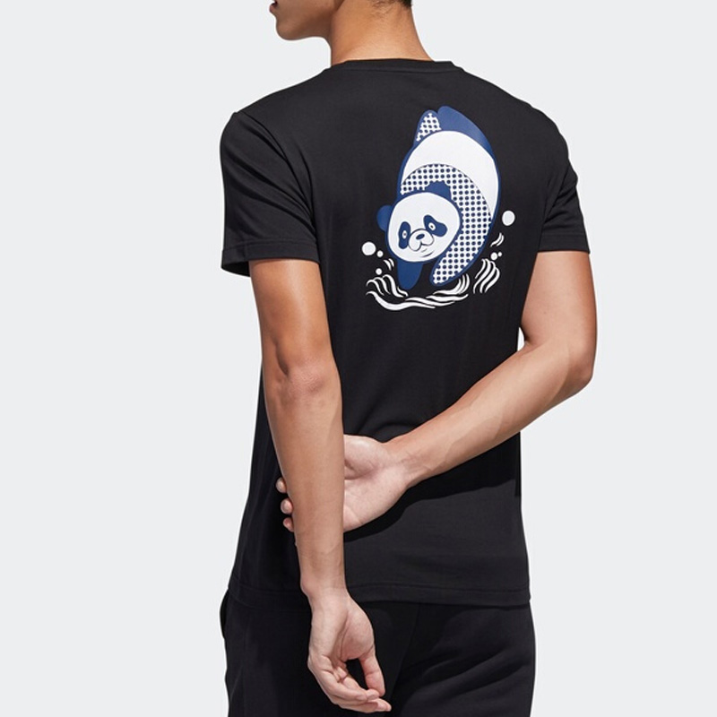 阿迪达斯neo男装2021夏季新款熊猫印花运动休闲透气运动t恤