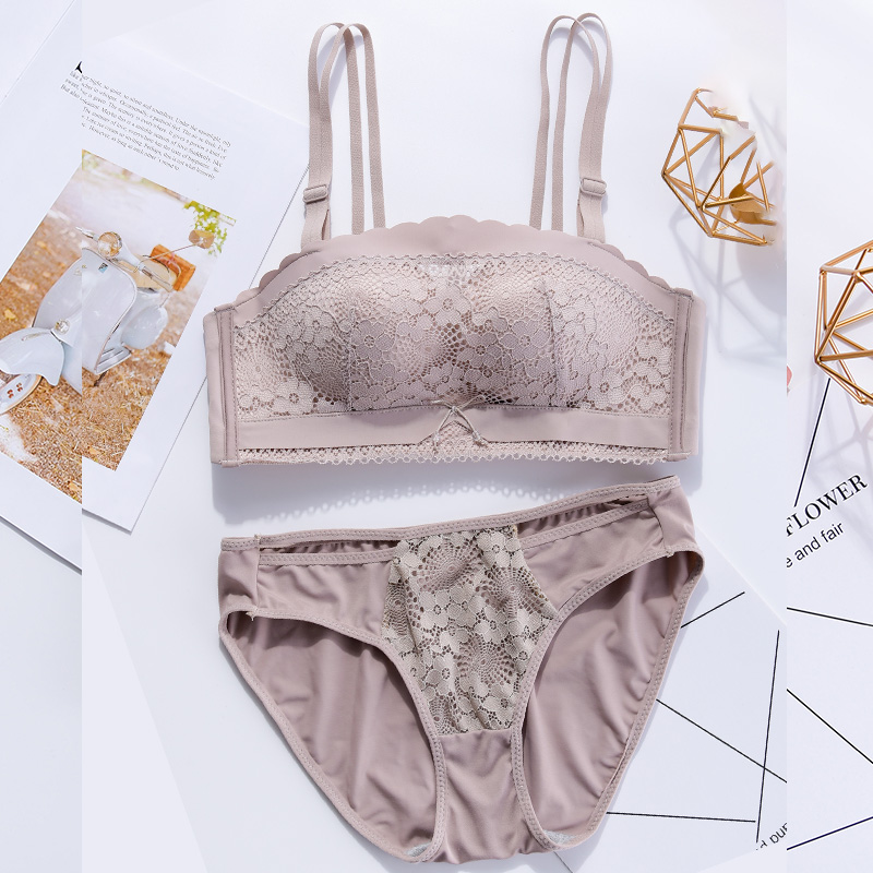 上托夏薄厚款小文胸罩套装女聚拢调整型收副乳防走光抹胸美背内衣