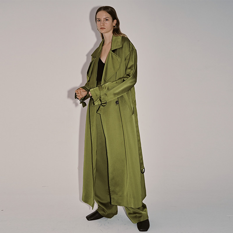 cuisuyun2秋季独立设计师橄榄绿结构设计宽松廓形长款风衣风衣