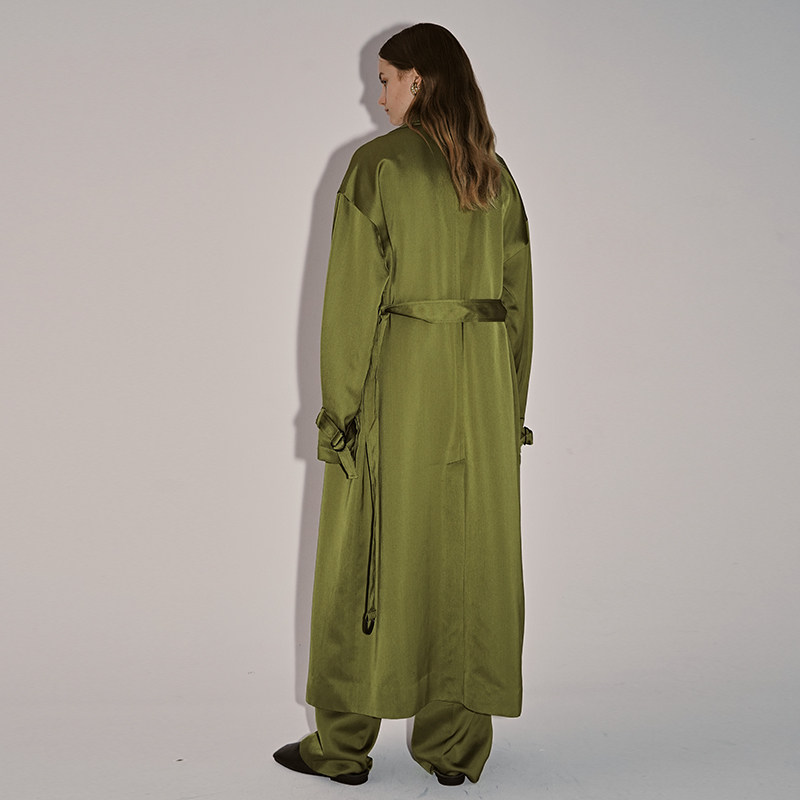 cuisuyun2秋季独立设计师橄榄绿结构设计宽松廓形长款风衣风衣