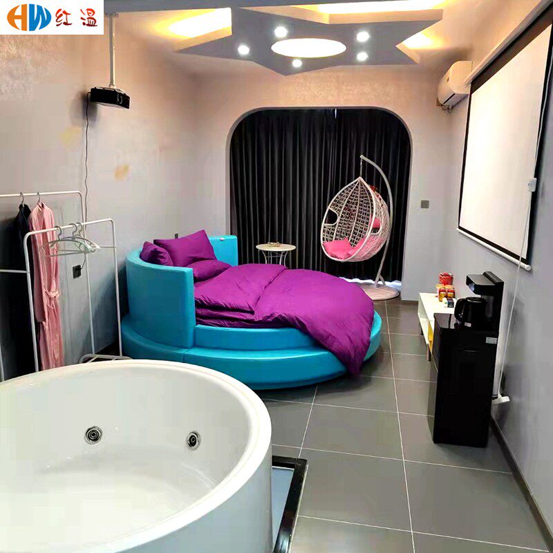 酒店电动床圆床后现代轻奢精品主卧情侣双人情趣主题宾馆公寓水床