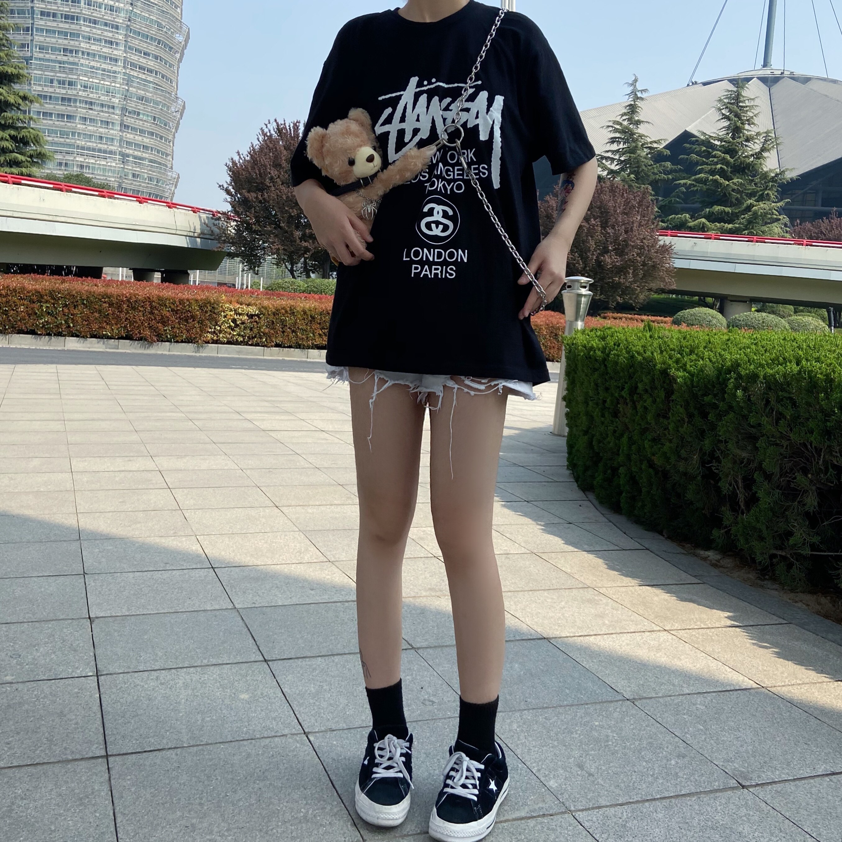 美国潮牌stussy 斯图西正品夏季短袖男女宽松经典世界巡游情侣t恤