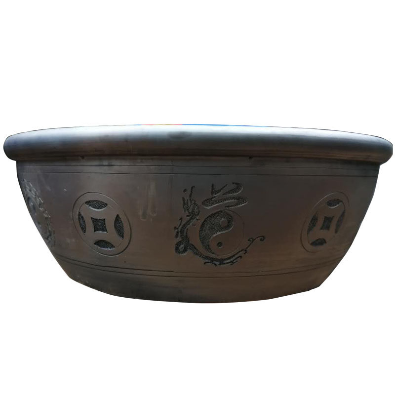 100cm黑陶王澄浆雕刻鱼盆浅盆矮盆专业金鱼养鱼桌面缸