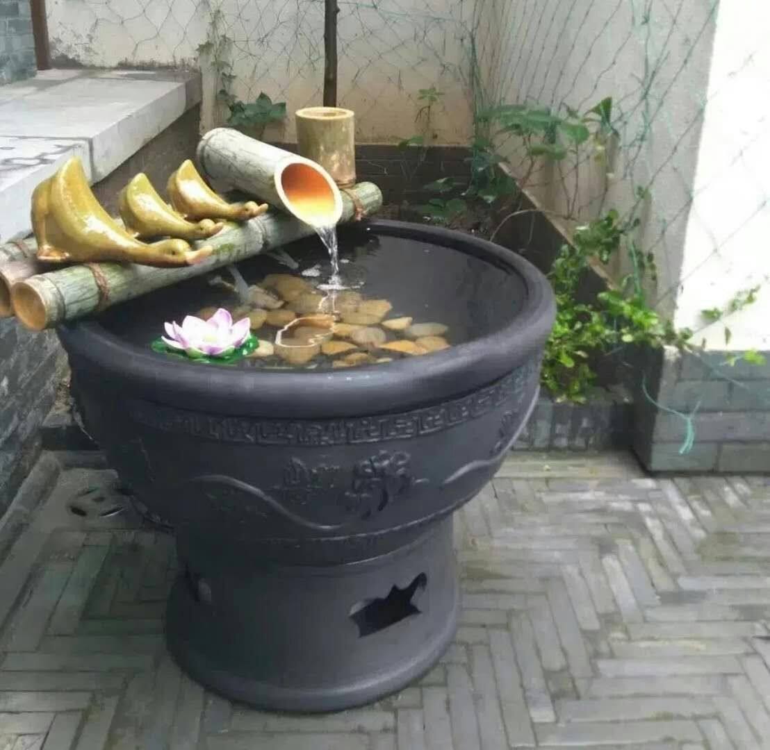 80cm口径莲花鱼盆澄浆泥瓦鱼盆陶土金鱼缸睡莲盆黑陶王出品特价