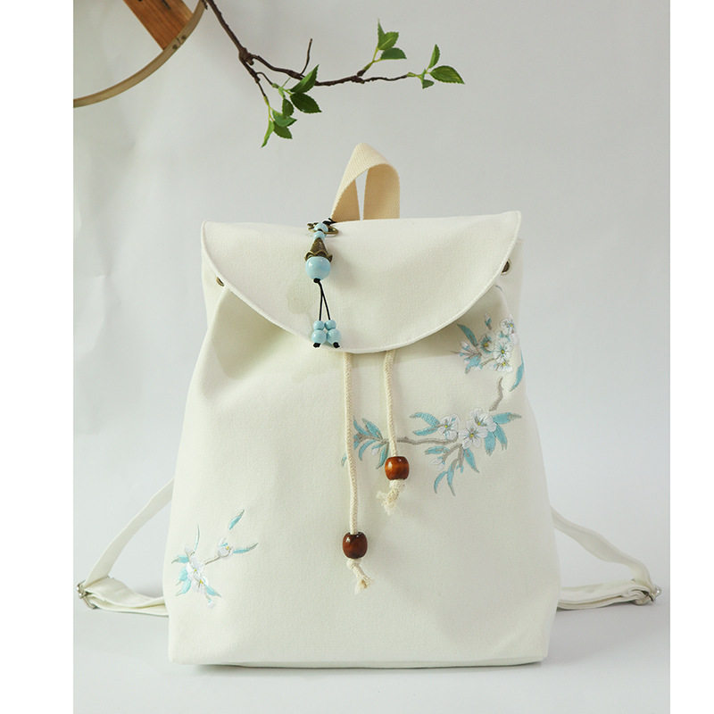 新款汉服配饰帆布双肩包学生背包古风文艺森系手绘书包中国风女包